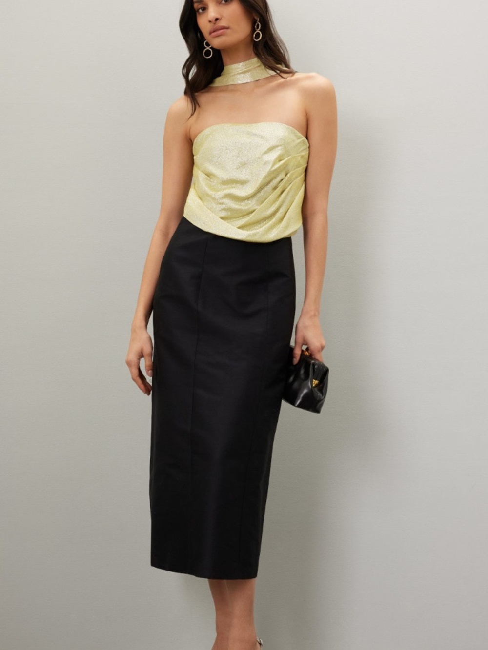Rosie Assoulin Vampire Black Gold Crepe Midi Dress Metallic - Size 4